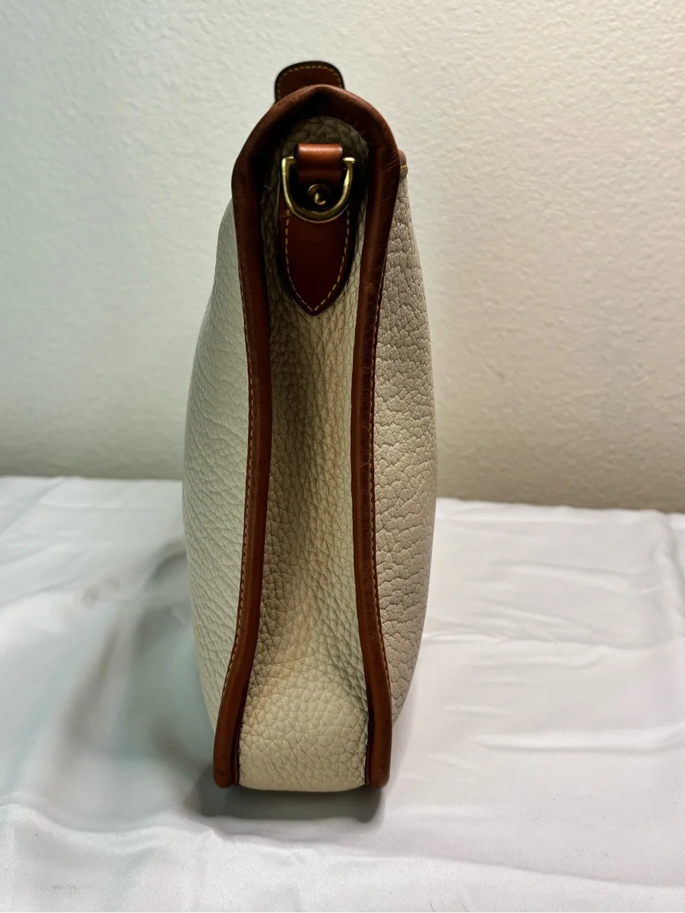 Vintage Dooney & Bourke Suede Interior Cream and Brown Pebble Leather Crossbody
